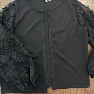 Black lace poof sleeve cardigan